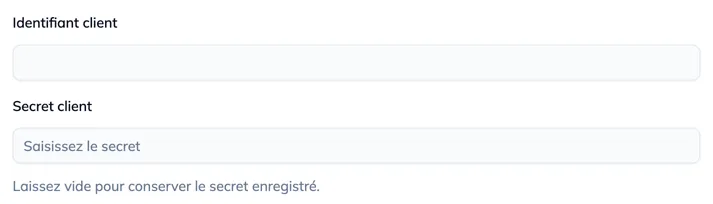Les champs Identifiant client et Secret client