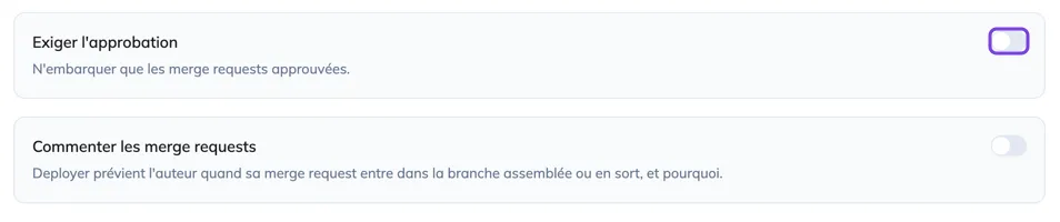L'interrupteur Exiger l'approbation
