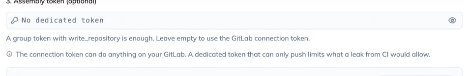 The assembly token field, with its preview and its expiry