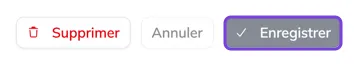 La barre du détail avec le badge non enregistré et les boutons Supprimer, Annuler, Enregistrer
