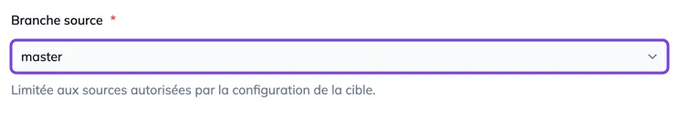 Le sélecteur Branche source