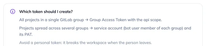 The Which token should I create? panel